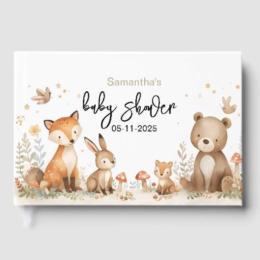Woodland animals baby shower gender neutral gastenboek (Voorkant)