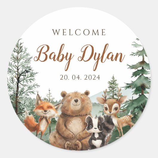 Woodland Animals baby shower Geschenkdoos Ronde Sticker (Voorkant)