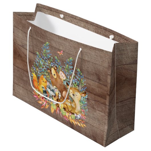 Woodland Animals Baby shower Gift Bag Groot Cadeauzakje (Voorkant Gekanteld)