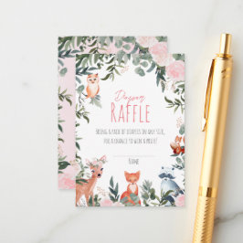 Woodland Animals Baby shower Girl Diaper Raffle Informatiekaartje