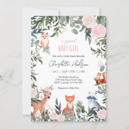 Woodland Animals Baby shower Girl Invitation Kaart