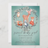Woodland Animals Baby shower Girl Invitation Kaart (Voorkant)