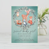 Woodland Animals Baby shower Girl Invitation Kaart (Staand voorkant)