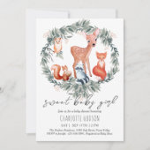 Woodland Animals Baby shower Girl Invitation Kaart (Voorkant)