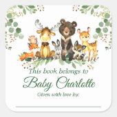 Woodland Animals Baby shower Green Bookplate Label (Voorkant)