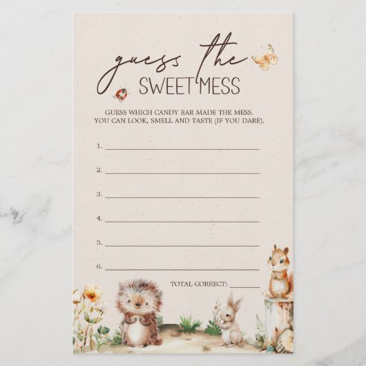 Woodland Animals Baby shower Guess Sweet Mess spel Flyer (Voorkant)