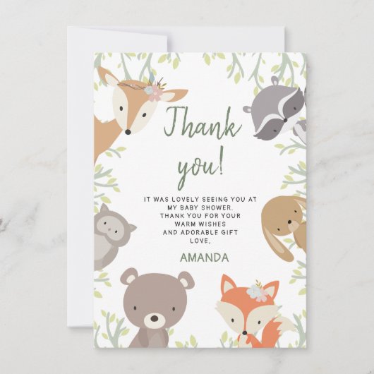 Woodland Animals Baby shower Hartelijk dank Kaart (Voorkant)