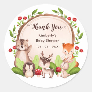 Woodland Animals Baby shower Hartelijk dank Ronde Sticker