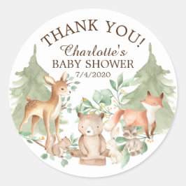 Woodland Animals Baby shower Hartelijk dank Ronde Sticker