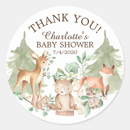 Woodland Animals Baby shower Hartelijk dank Ronde Sticker (Voorkant)