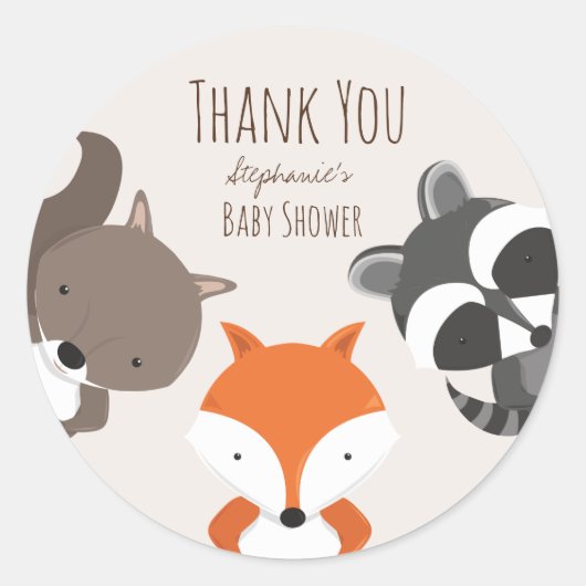 Woodland Animals Baby shower Hartelijk dank Ronde Sticker (Voorkant)