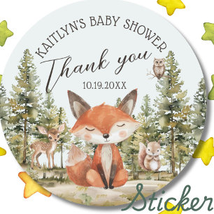 Woodland Animals Baby shower Hartelijk dank Ronde Sticker
