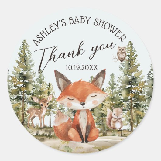 Woodland Animals Baby shower Hartelijk dank Ronde Sticker (Voorkant)