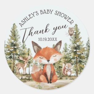 Woodland Animals Baby shower Hartelijk dank Ronde Sticker