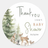 Woodland Animals Baby shower Hartelijk dank Ronde Sticker (Voorkant)