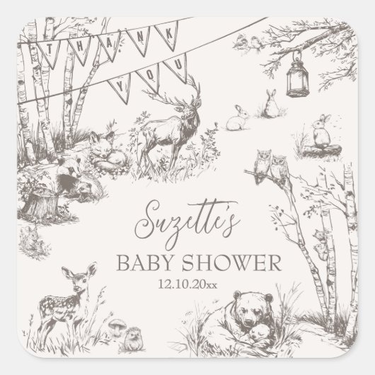 Woodland Animals Baby shower Hartelijk dank Vierkante Sticker (Voorkant)