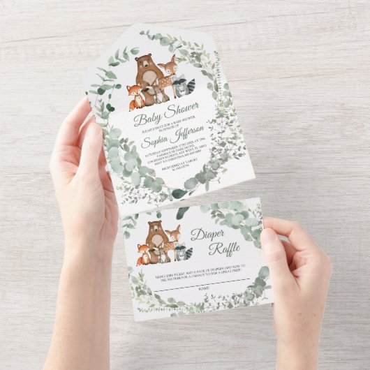 Woodland Animals Baby shower in één uitnodiging (Afscheurbaar)