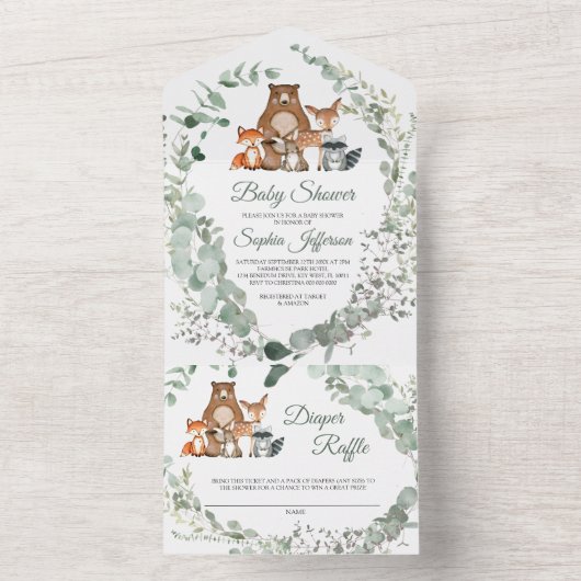 Woodland Animals Baby shower in één uitnodiging (Binnen)