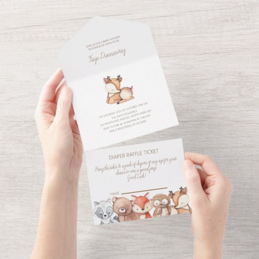 Woodland Animals Baby shower Invitation All In One Uitnodiging (Afscheurbaar)
