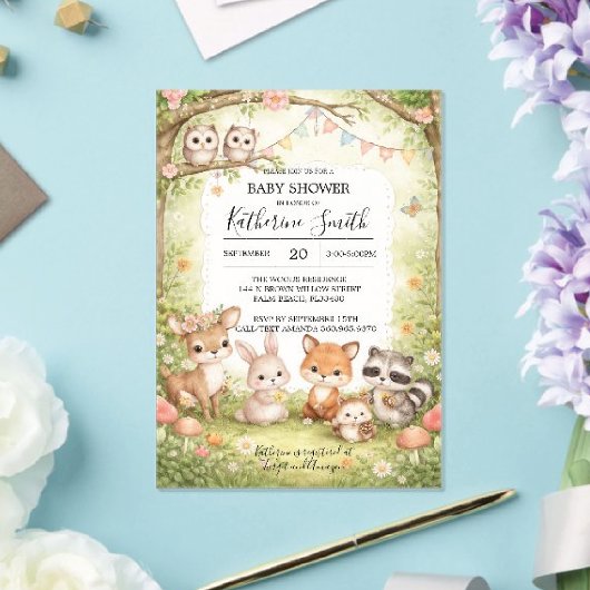 Woodland Animals Baby Shower Invitation Background Acryl Uitnodigingen