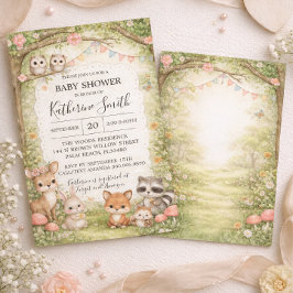 Woodland Animals Baby Shower Invitation Background Kaart