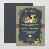 Woodland Animals Baby shower Invitation Boy Kaart (Voorkant / Achterkant)