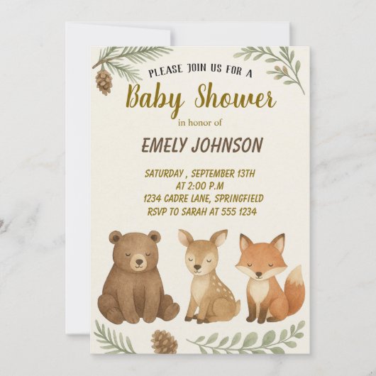 Woodland Animals Baby shower Invitation Feestdagenkaart (Voorkant)