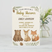 Woodland Animals Baby shower Invitation Feestdagenkaart (Staand voorkant)