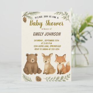 Woodland Animals Baby shower Invitation Feestdagenkaart