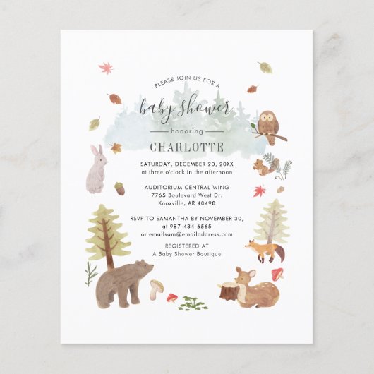 Woodland Animals Baby shower Invitation Flyer (Voorkant)