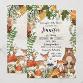 Woodland Animals Baby shower Invitation Greenery Kaart (Voorkant / Achterkant)