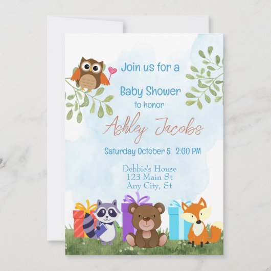 Woodland Animals Baby shower Invitation Kaart (Voorkant)