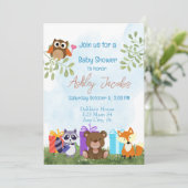 Woodland Animals Baby shower Invitation Kaart (Staand voorkant)