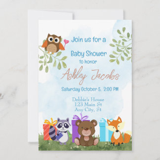Woodland Animals Baby shower Invitation Kaart