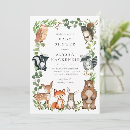 Woodland Animals Baby Shower Invitation Kaart (Staand voorkant)