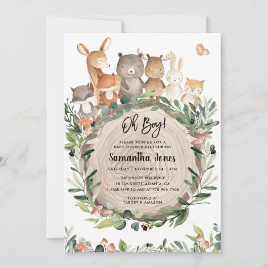 Woodland Animals Baby shower Invitation Kaart (Voorkant)