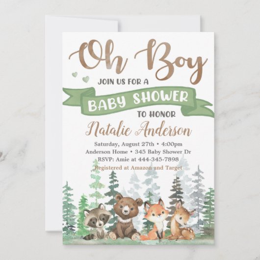 Woodland Animals Baby shower Invitation Kaart (Voorkant)