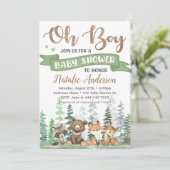 Woodland Animals Baby shower Invitation Kaart (Staand voorkant)