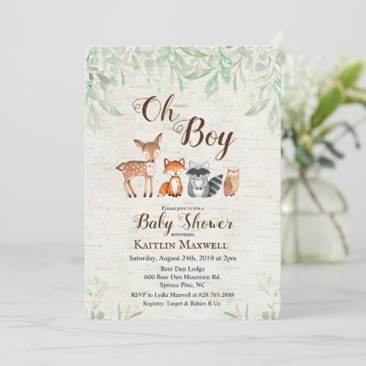 Woodland Animals Baby shower Invitation Kaart (Staand voorkant)
