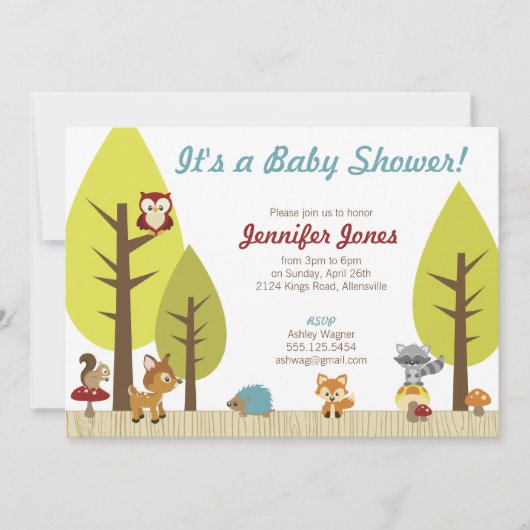 Woodland Animals Baby shower Invitation Kaart (Voorkant)