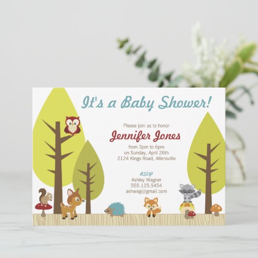 Woodland Animals Baby shower Invitation Kaart (Staand voorkant)
