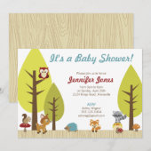 Woodland Animals Baby shower Invitation Kaart (Voorkant / Achterkant)