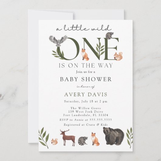 Woodland Animals Baby shower Invitation Kaart (Voorkant)