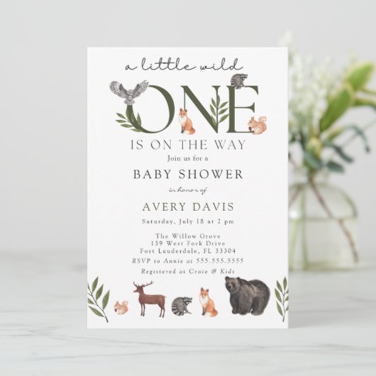 Woodland Animals Baby shower Invitation Kaart (Staand voorkant)