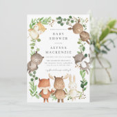 Woodland Animals Baby Shower Invitation Kaart (Staand voorkant)