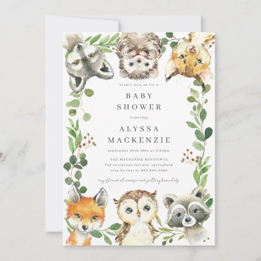 Woodland Animals Baby Shower Invitation Kaart (Voorkant)