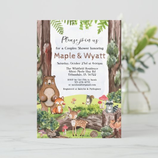 Woodland Animals Baby shower Invitation Kaart (Staand voorkant)
