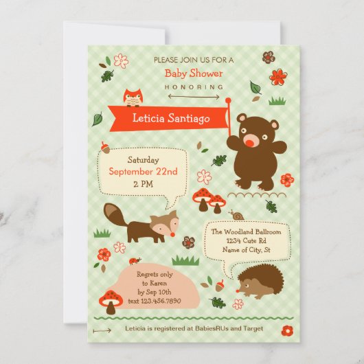 Woodland Animals Baby shower Invitation Kaart (Voorkant)