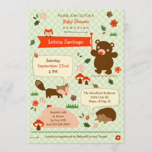 Woodland Animals Baby shower Invitation Kaart