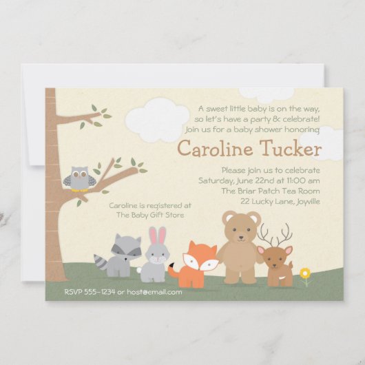 Woodland Animals Baby shower Invitation Kaart (Voorkant)